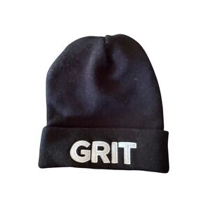 Black Knit Beanie Hat GRIT Embroidered Winter‎ Warm Cap Streetwear Ski Boxing